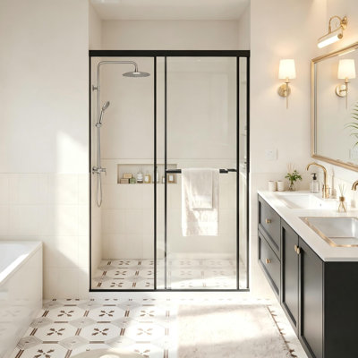 Frameless Shower Door 48X72 Inch, Aluminum Dual Sliding Doors With Soft-Close Buffer Track