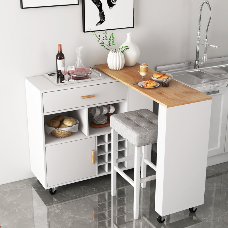 Solid Wood Top Kitchen Cart, White