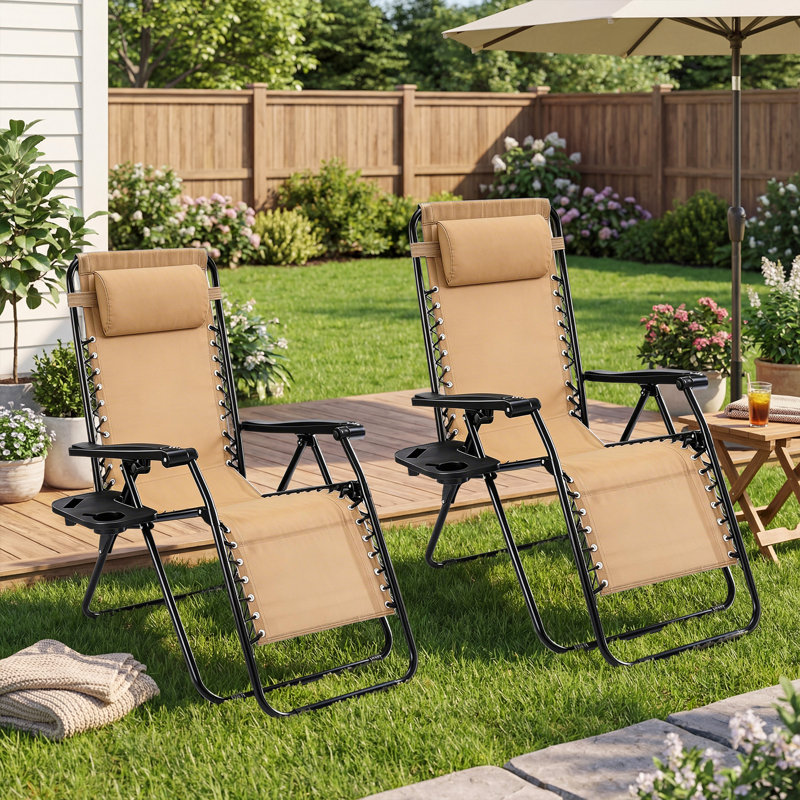 Anais Reclining Folding Zero Gravity Chair (Set of 2), Khaki