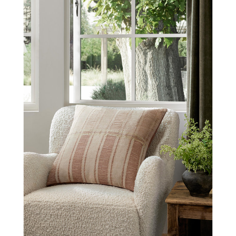 Cream and Multi Striped Cotton 22" Throw Pillow Cover