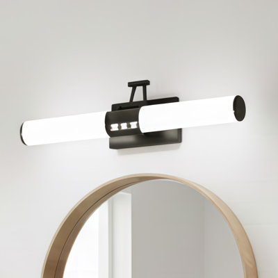 Barre d'éclairage à DEL 3 lumières pour salle de bain et maquillage avec abat-jour rond à intensité variable sélectionnable noir mat