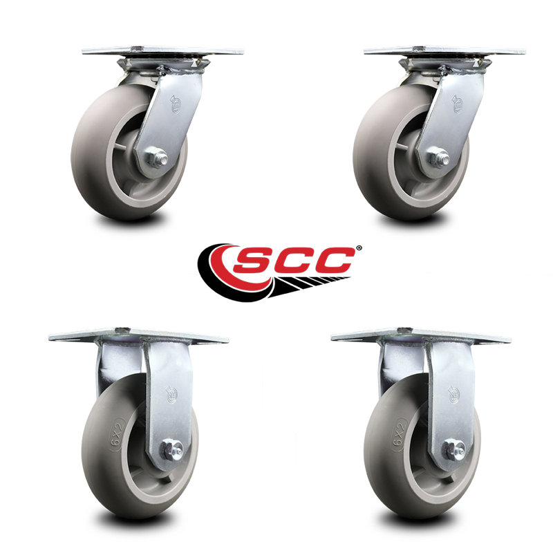 6 Inch Thermoplastic Caster Set with Ball Bearings 2 Swivel 2 Rigid SCC