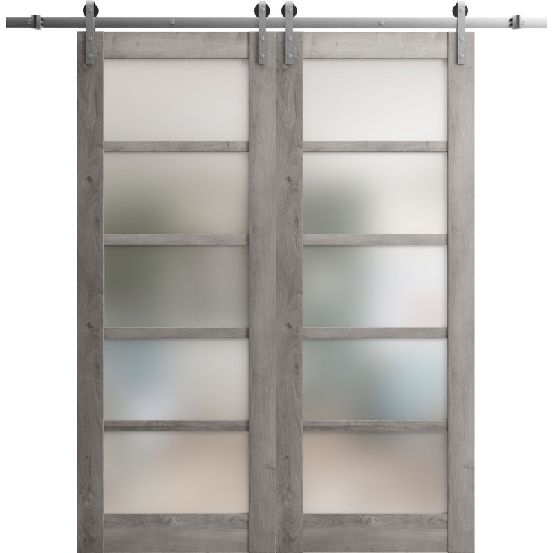 Porte de grange en bois lambrissé sans trousse de quincaillerie d’installation, 64 po x 96 po, Gris Nebraska