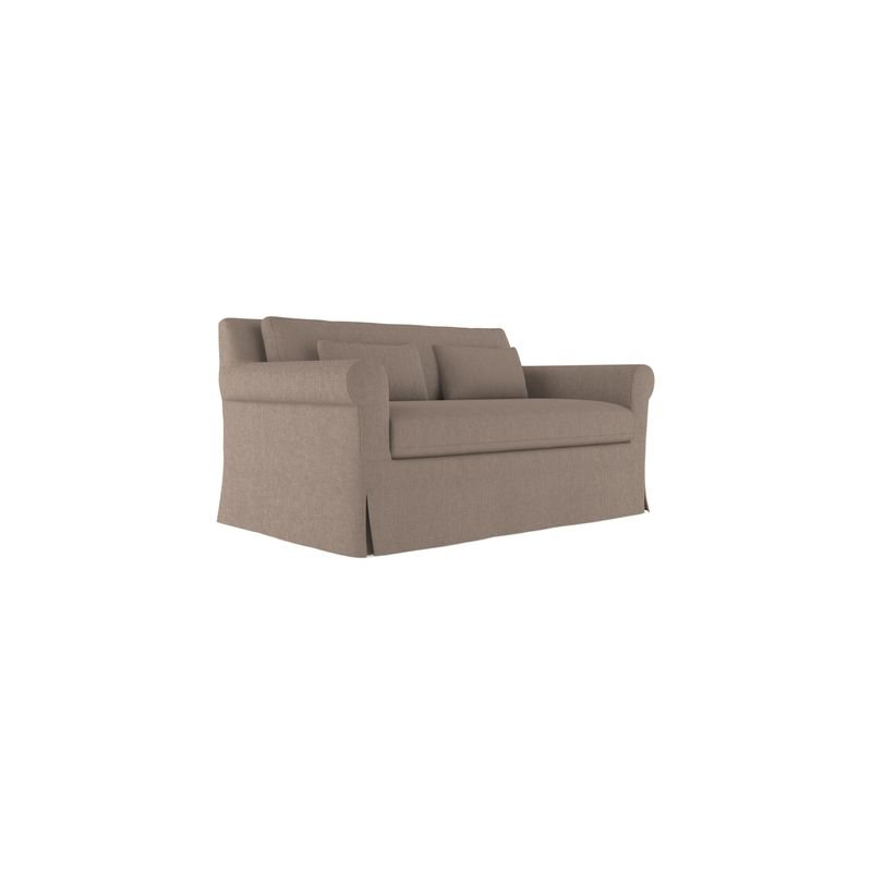 Ludlow Rolled-Arm Skirted Loveseat, Box Weave Linen Pumice, 34" H x 60" W x 38" D, Weathered