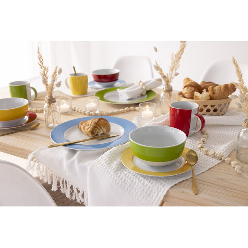 Waterside 16pc Multi Colour Band Porcelain Dinner Set