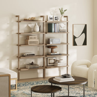 5-Tier Wall Mounted Solid Wood Bookshelf