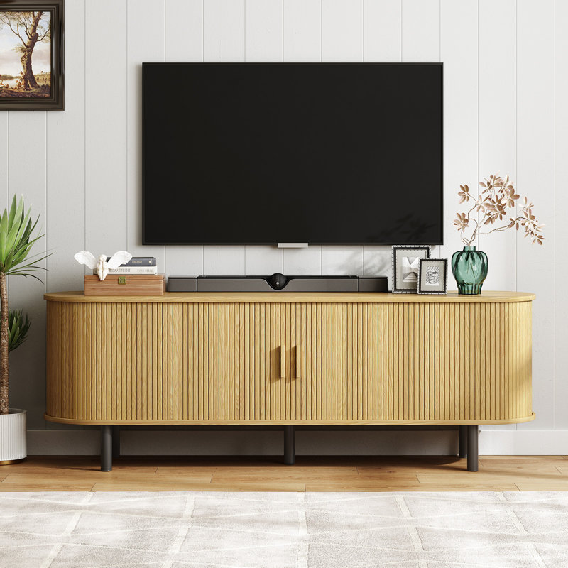 Meuble télé avec rangement et tablettes Jalonda, Bois de chêne, H 21,7 po x l 63 po x P 15,7 po