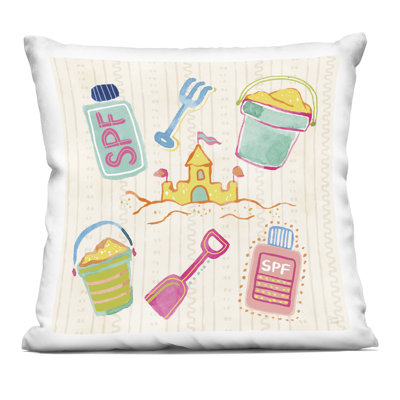 Fun In The Sun Beach Pails Decorative Printed Throw Pillow, design by Dina June