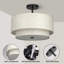 Plafonnier encastré 3 lumières 16 po moderne avec abat-jour en tissu de lin noir pour salon