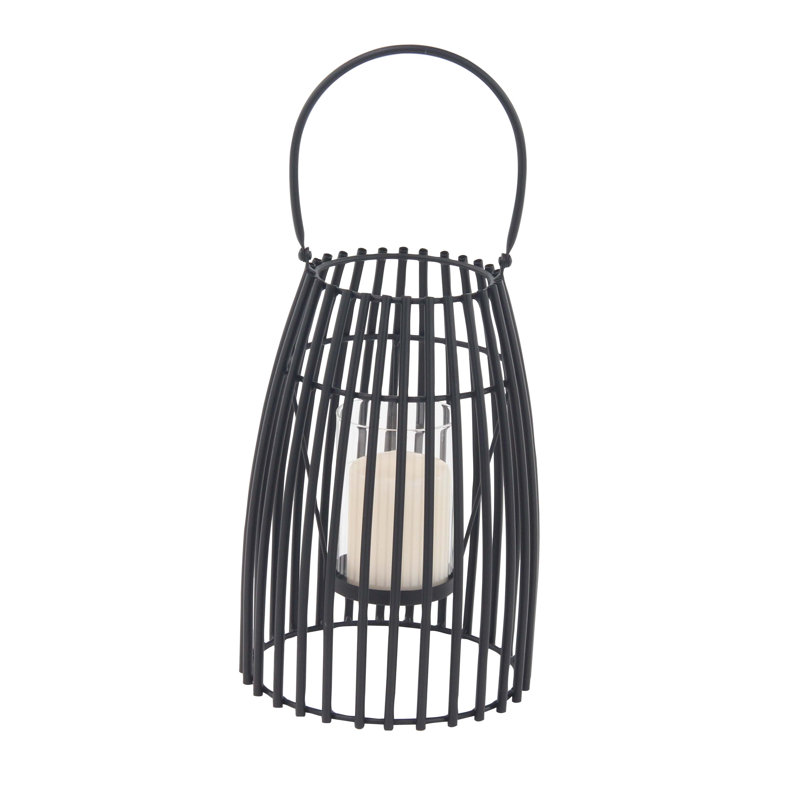 Lanterne bougie en fer et verre Enya, Noir, H 12 po x l 8 po x P 8 po