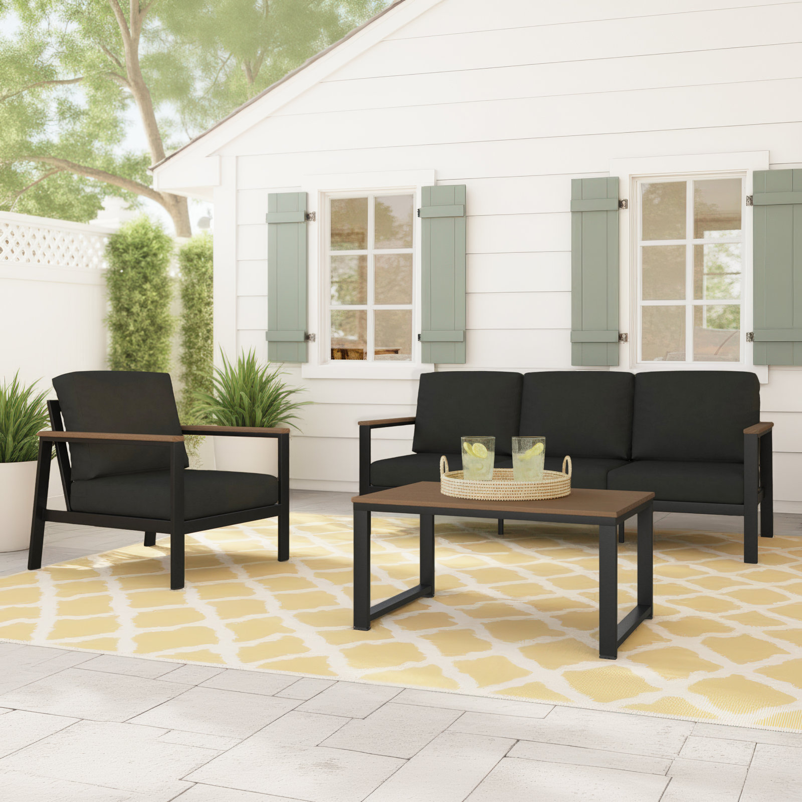 Townsend 4-Person Sunbrella® Patio Seating Group, Canvas Black Sunbrella® Canvas