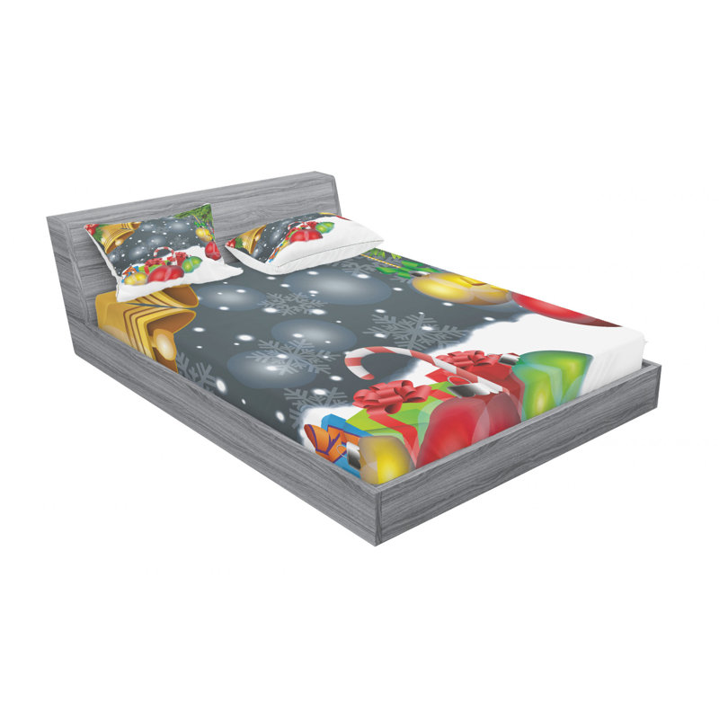 Ensemble de draps "Mots avec objets de célébration originaux et cadeaux", Ensemble de draps pour grand lit avec 2 taies d'or