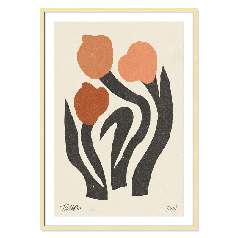 Imprimé de fleurs modernes par NKTN, 29.5'' W x 41.5'' H, Matted Print, Matte Gold