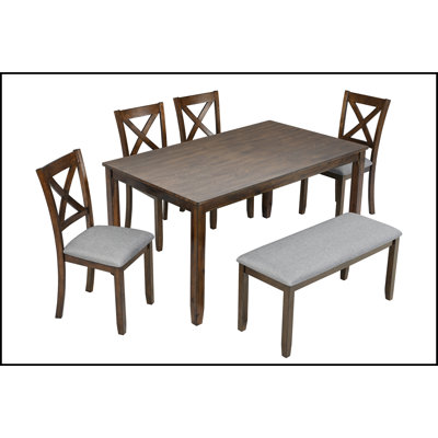 6 Piece Kitchen Dining Set, Rectangular Wooden Dining Table with 4 Upholstered Chairs and a Bench -  Rosalind Wheeler, 1D72264325B34DB6A1CF9C5BCD3646F8