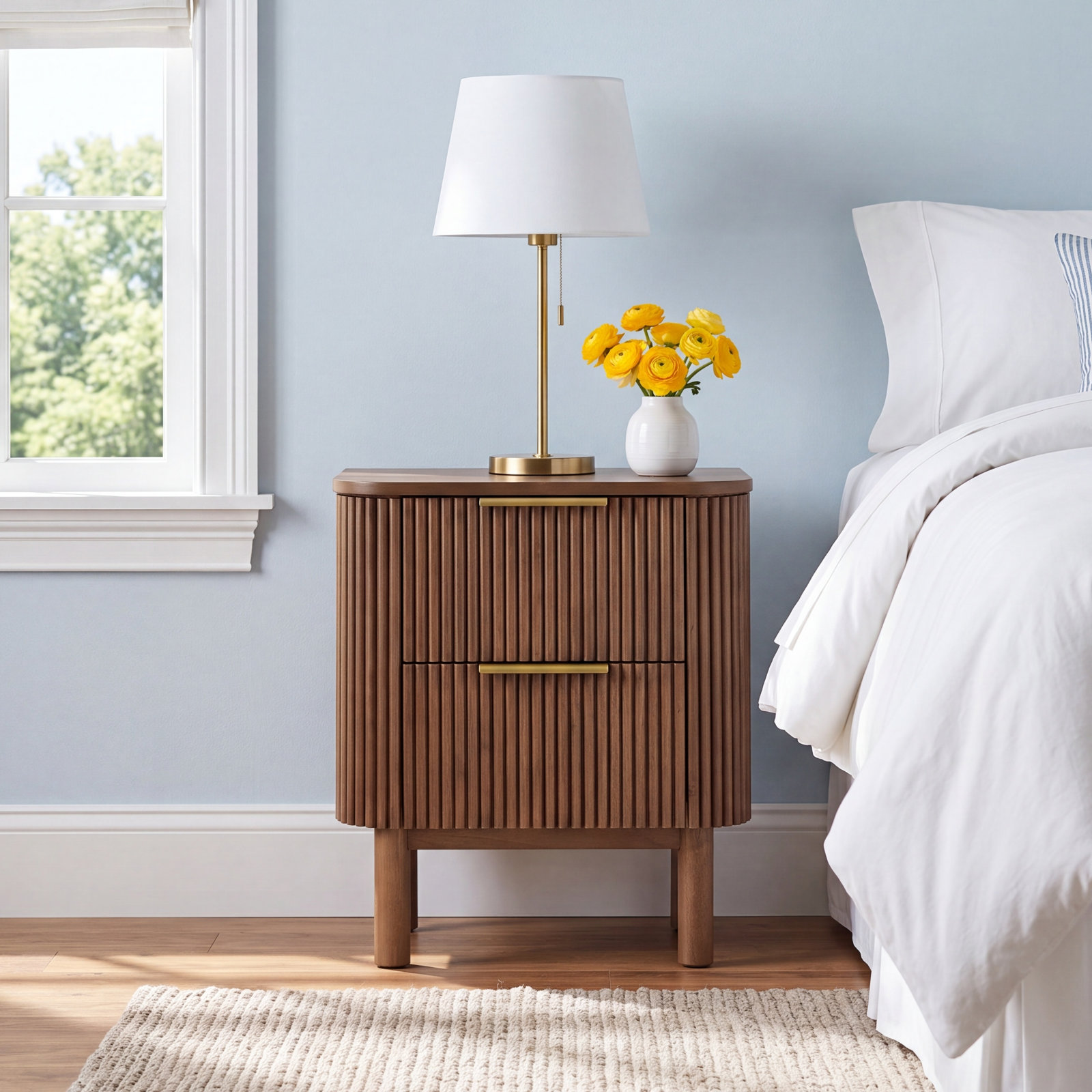 Nova Reeded 2-Drawer Nightstand, Brown Reeded Birch