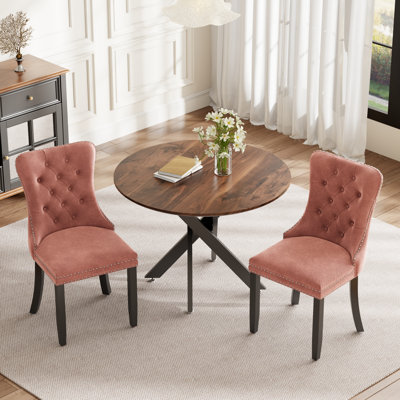 Round Wood Dining Set with Tufted Dining Chair