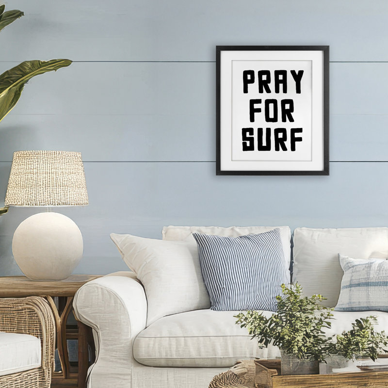 «Pray For Surf Simple Sentiment», impression sous verre encadrée, Cadre noir minuit, H 21 po x l 17 po