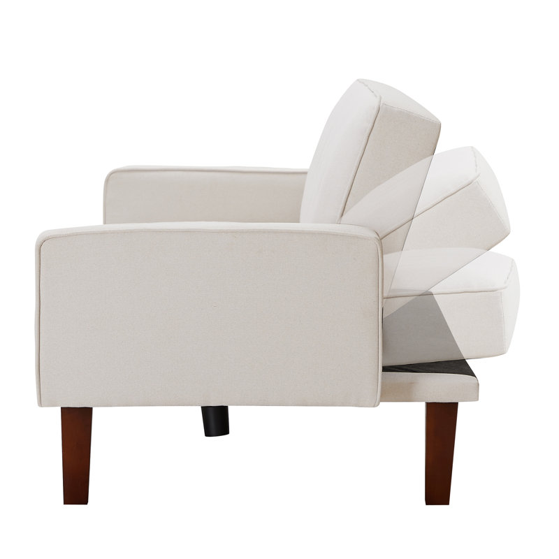 Canapé-lit à accoudoirs carrés 75 po Eliga, Lin beige