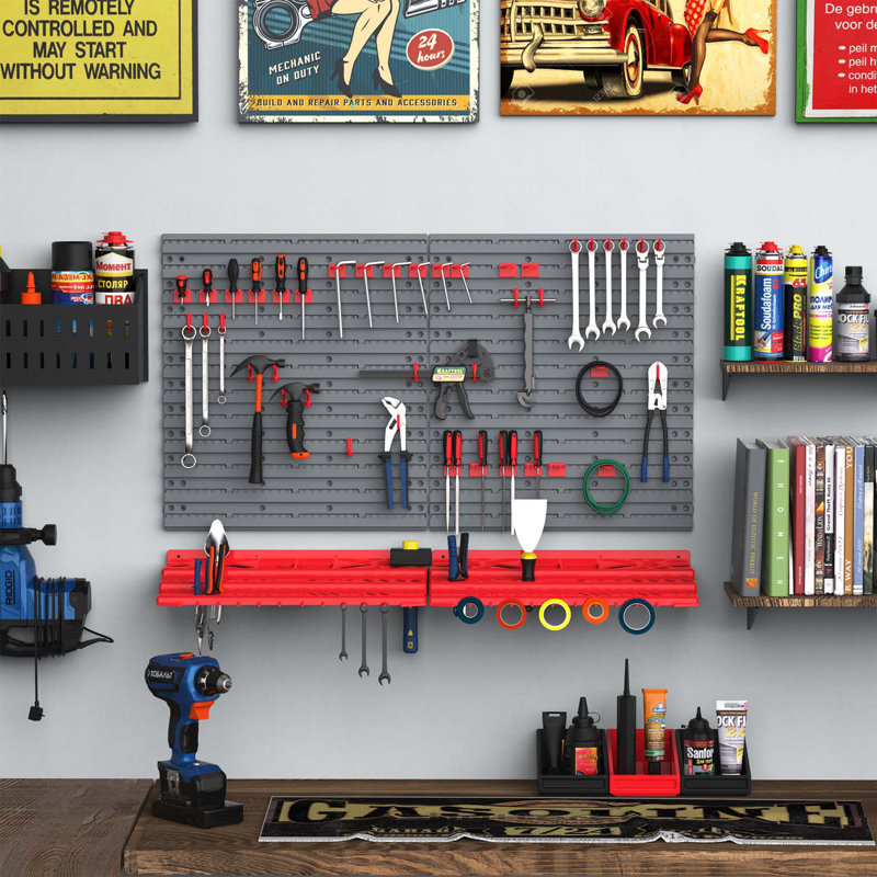 DURHAND 54 Piece Pegboard and Shelf Tool Organizer Wall Mounted DIY Garage Storage with 50 Hooks