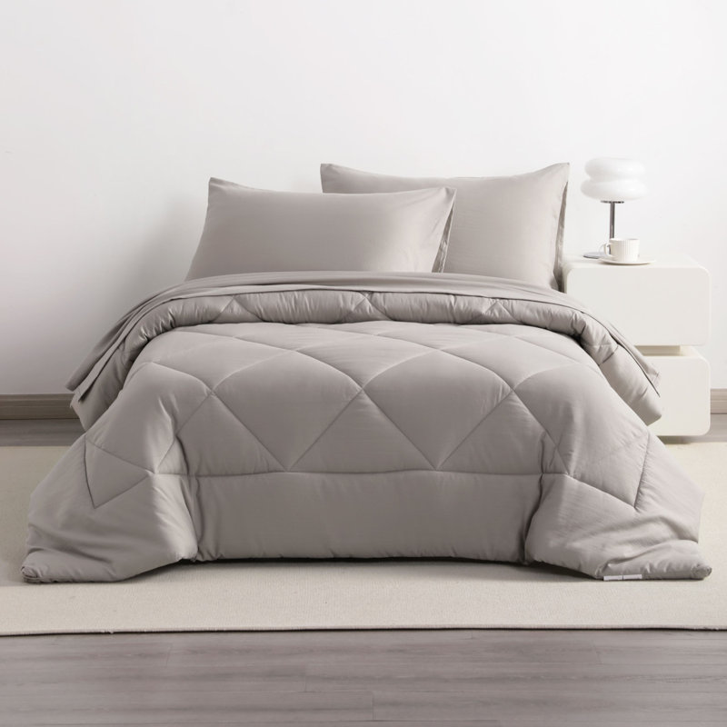 5PC All Season Microfiber Bedding Set, Smoke Gray