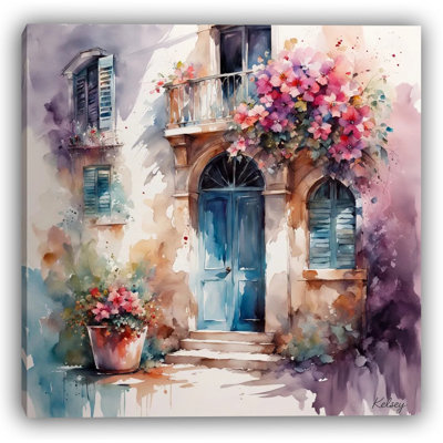 Shuttered Charm - Floral Entryway Watercolor Wall Art