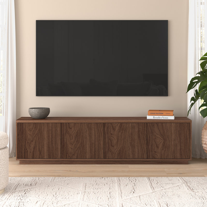 Hanson Rectangular Fluted TV Stand for TV's up to 85", Satin Walnut