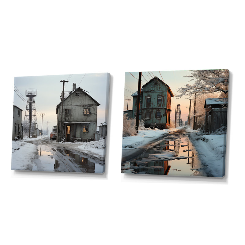 "Warehouse Winter Scenery" 2 pièces, H 16 po x l 33 po, Toile tendue