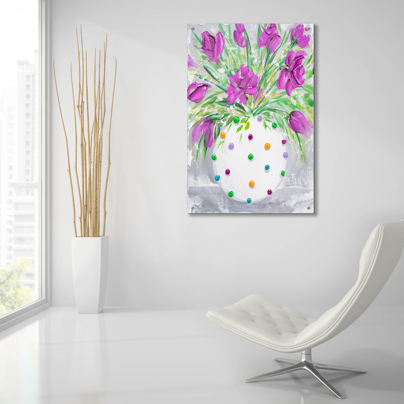 «Polka Dot Mauve» par Estelle Grengs, art mural en verre acrylique, 16 po x 24 po, H 36 po x l 24 po x P 0,2 po