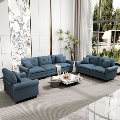 Ensemble de canapé modulaire rembourré 3 pièces avec garniture cloutée, ensemble de canapé surdimensionné avec canapé, causeuse et fauteuil