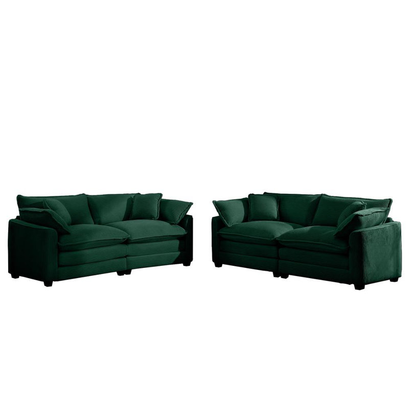 Ensemble de 2 causeuses rembourrées 80,31 po, Vert