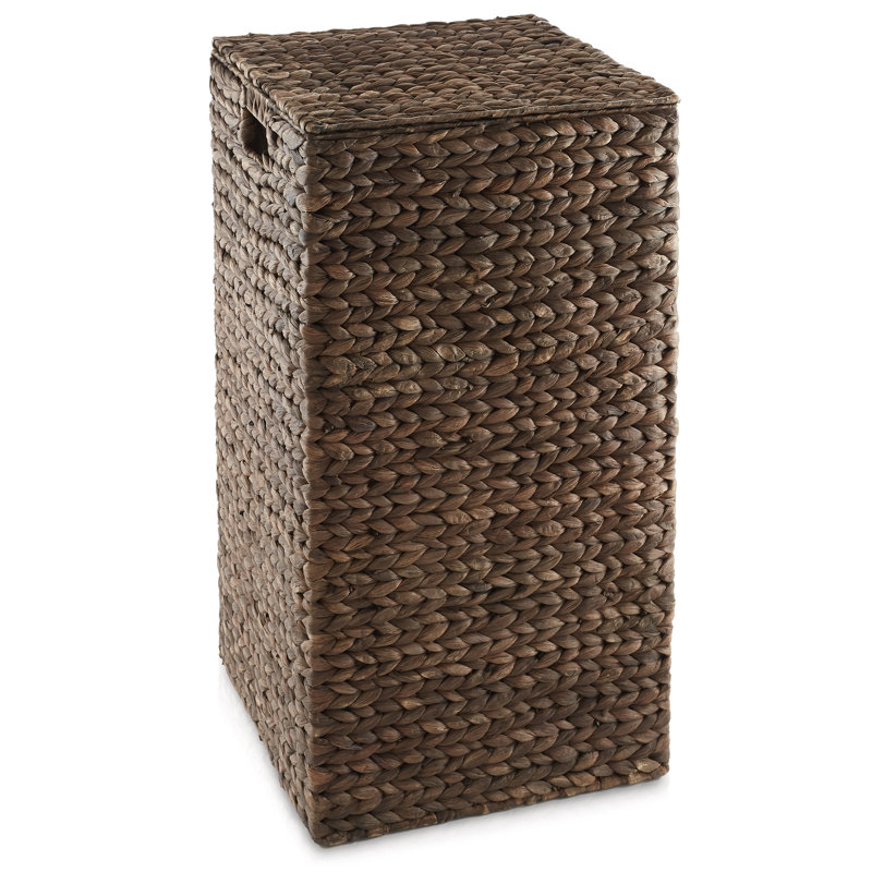 Casafield Laundry Hamper with Lid, 1-Section Square Water Hyacinth Laundry Basket, Brown