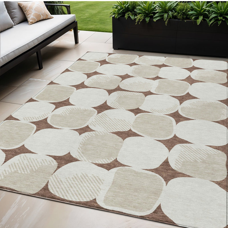 Tapis extérieur lavable abstrait beige et ivoire 5 pi x 8 pi