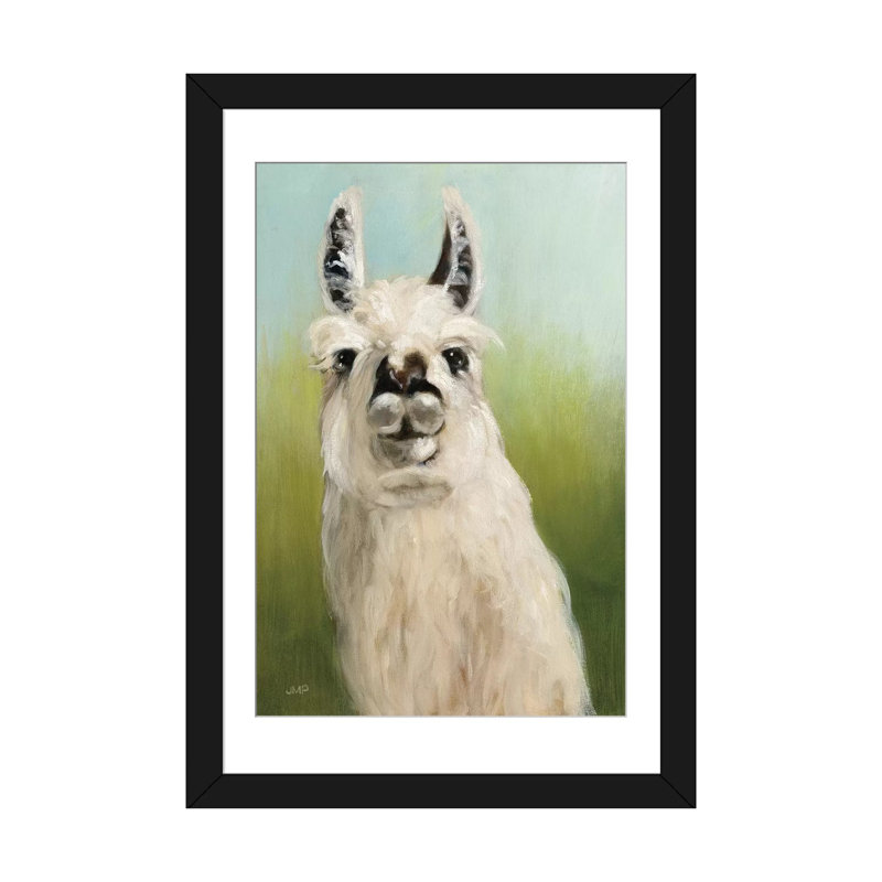 «Who's Your Llama I», reproduction sur toile, H 24 po x l 16 po x P 1 po, Papier d'art encadré noir, Blanc