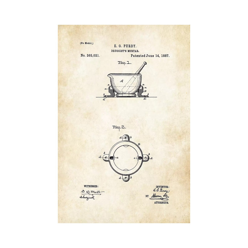 «Pharmacist Mortar and Pestle» par Patents77 - reproduction d'art sur toile tendue, H 26 po x l 18 po x 1,5 po