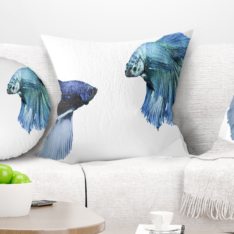 Fighting Fish - Coussin imprimé animal, 16 po x 1 po, Coussin décoratif
