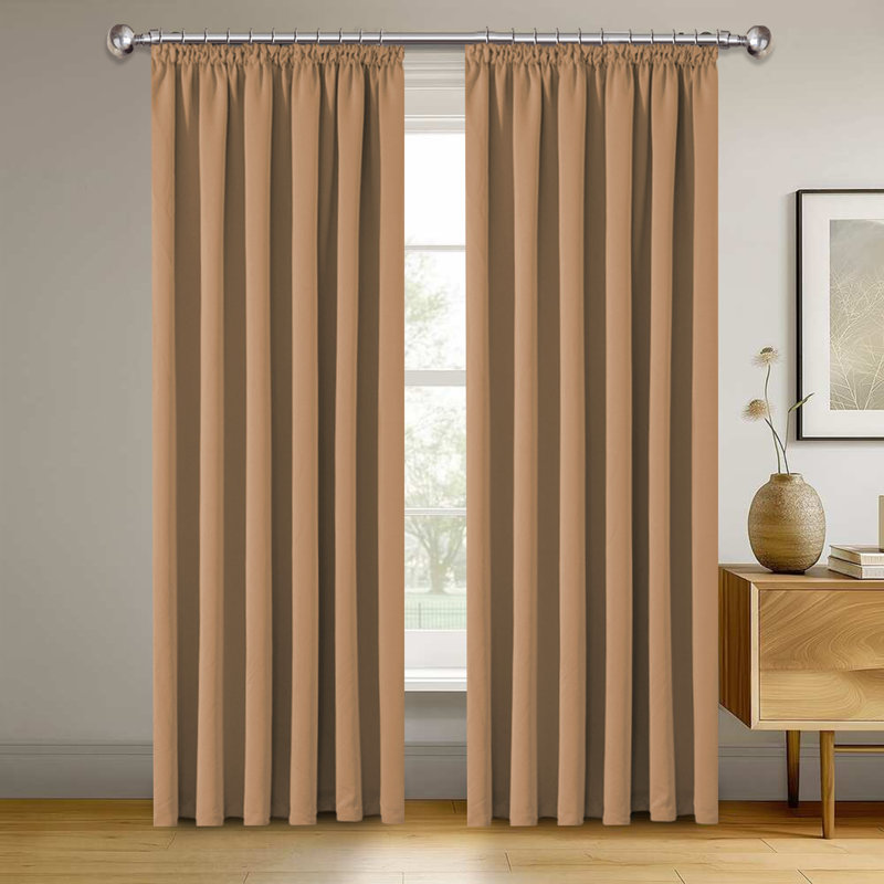 Blackout Curtain Pair, 168cm Width x 183cm Drop, Beige