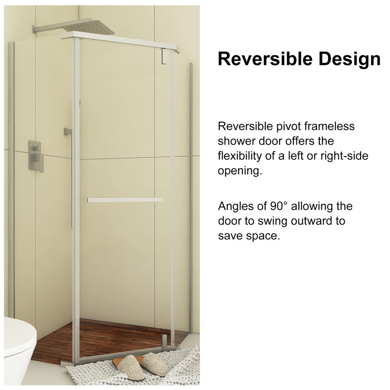36" x 72" Chrome Neo-Angle Pivot Semi-Frameless Shower Enclosure