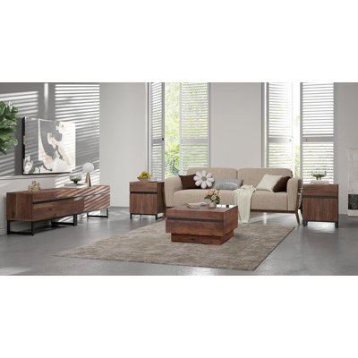 Modern Living Room Table Sets, 70 Inch TV Stand,And Square Coffee Table With Tempered Glass Top, 2 End Table With Drawers, Entertainment Center, Conso