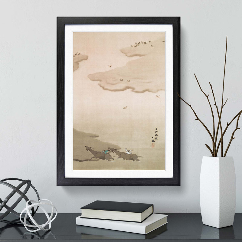 Geese and Bulls by Yokoyama Taikan - Picture Frame Painting Print, Black Framed, 36cm H x 27cm W x 2cm D