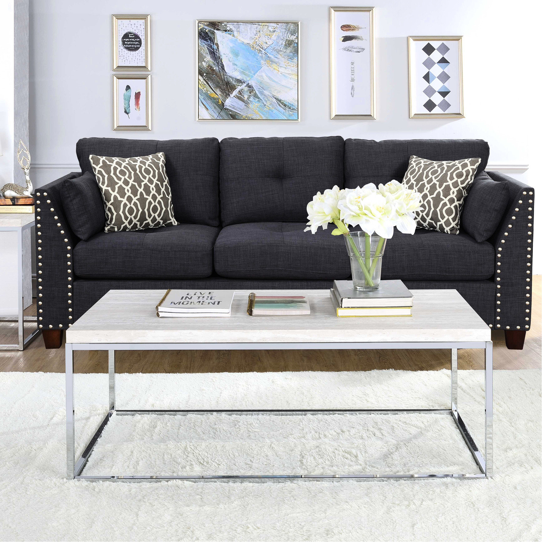 Latitude Run® Oak And Coffee Table With Rectangular Pattern Robust Sled ...