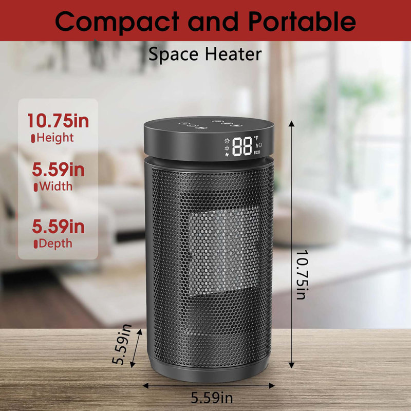 1500w Ptc Ceramic Space Heater For Indoor Use, 3 Heat Modes, 70° Oscillation, Timer & Remote, Quiet For Bedroom Or Office