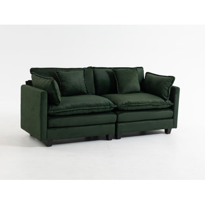 Canapé modulaire rembourré de 77,95 po de largeur et 2 places, canapé modulaire symétrique avec coussins de taille pour le salon, vert foncé