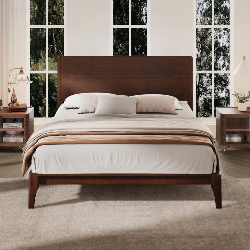 Lit plateforme Mid-Century, Chocolat, Grand