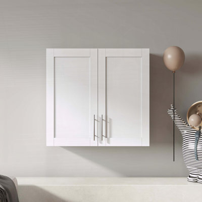 Stackable Wall Mounted Storage Cabinet with Adjustable Shelves, White