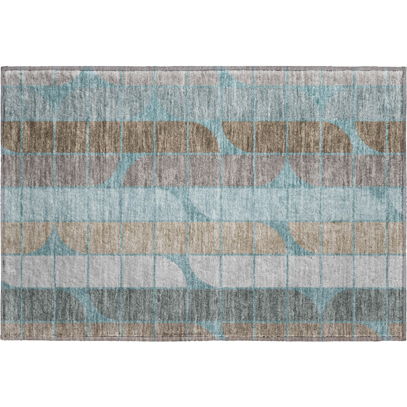 Premium Machine Washable Mayfield AMF2418 Geometric Rug, Teal, 2'6" x 3'10"