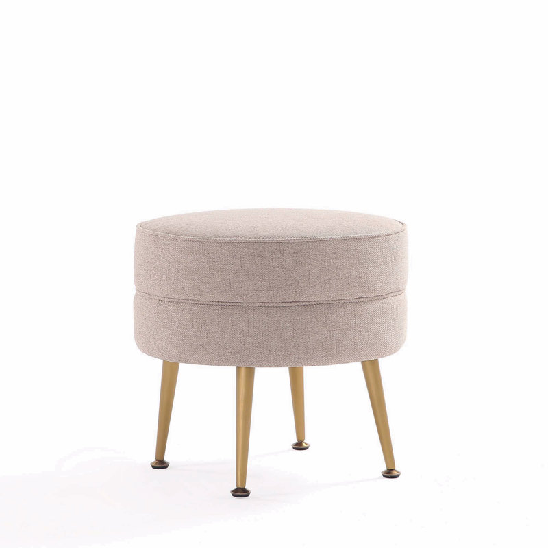 Upholstered Accent Ottoman, Beige, Gold