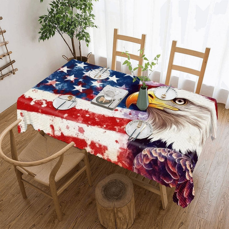 Eagle & Flag Printed Independence Day 60" x 120" Scalloped Rectangular Tablecloth for Dining Room
