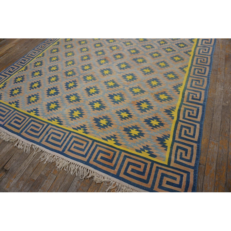 Room Size Antique Cotton Dhurrie Flat Weave Tribal Geometric Rug