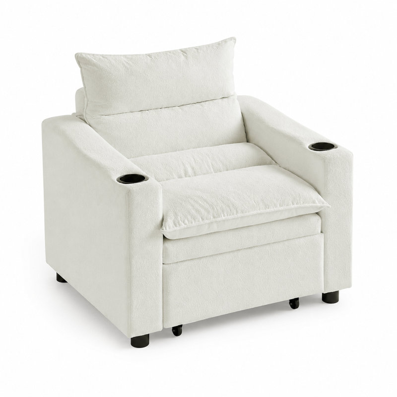 Fauteuil-lit convertible à 3 positions avec dossier réglable, porte-gobelets et coussin rembourré, Beige