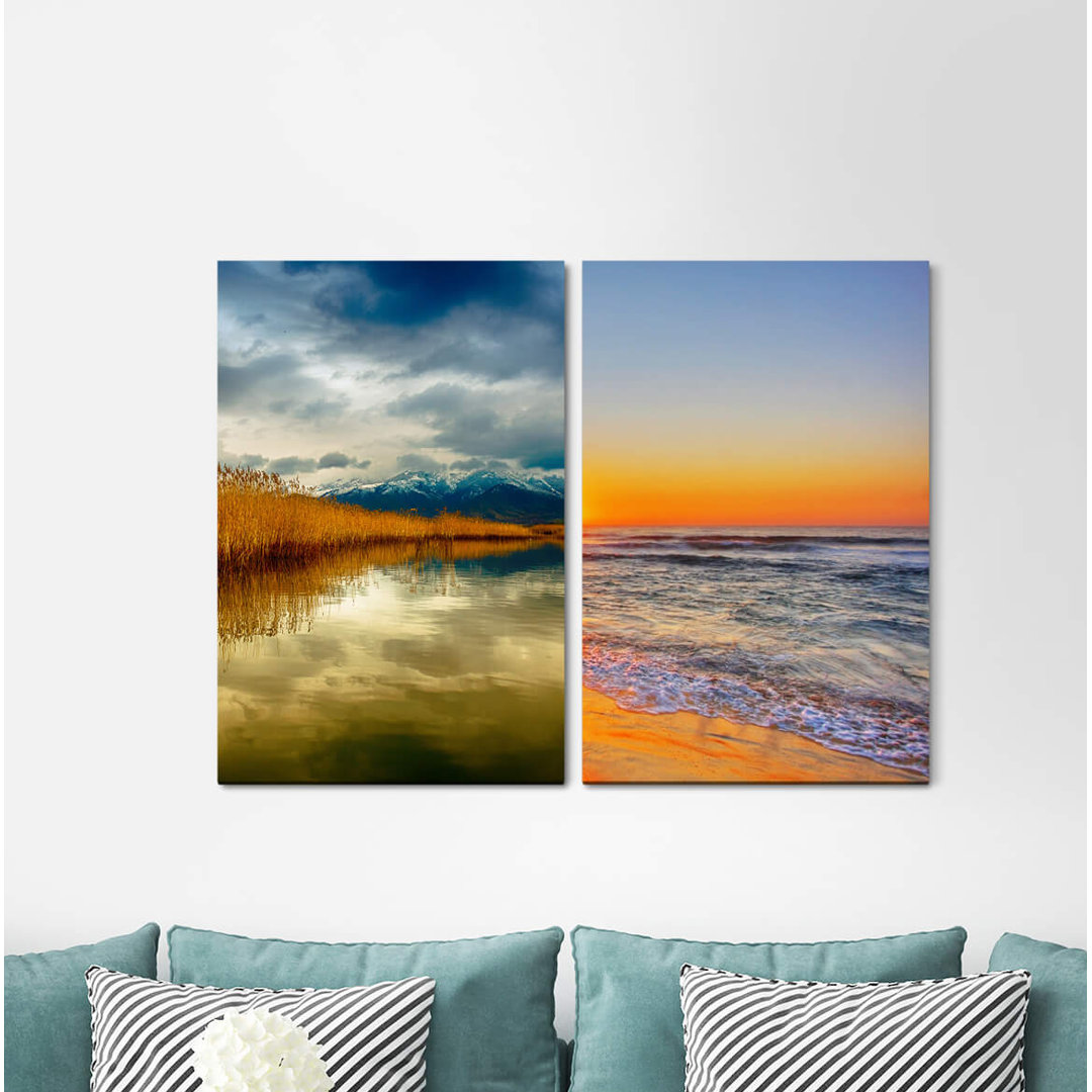 2-tlg. Leinwandbilder-Set - Fotografie „Alaska Mountains Lake Sea Horizon Untouched Silence”